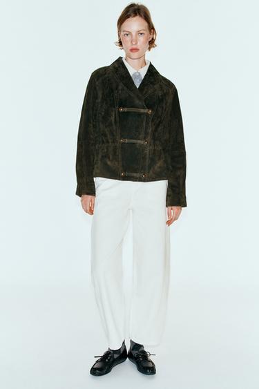 100% LEATHER FROG FASTENING JACKET — Khaki 1