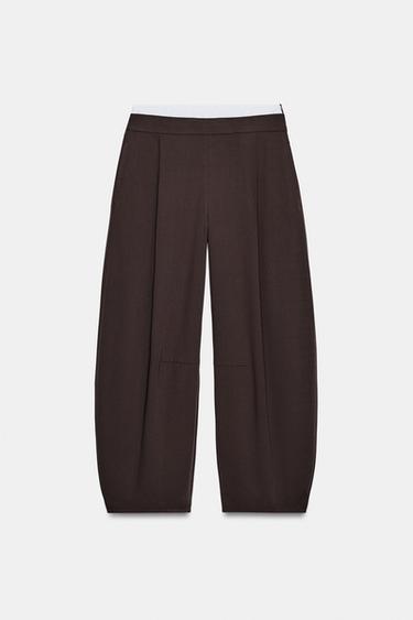 PANTALÓN BARREL CINTURA DOBLE - Marrón de Zara - Imagen 0