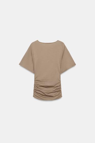 DRAPED SHORT SLEEVE T-SHIRT - Mid-camel by Zara - Image 6