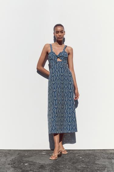 MIDI DRESS WITH RUBBERISED CUTWORK EMBROIDERY - Navy / White by Zara