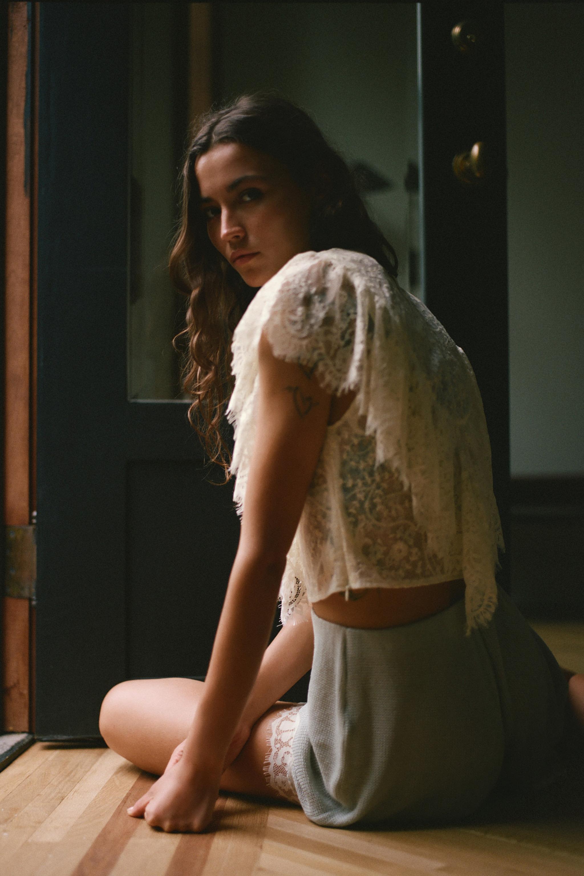 COMBINATION RUFFLE TOP — Ecru