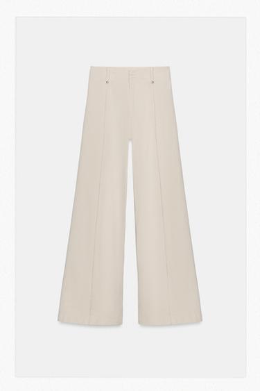 Zara ZW COLLECTION WIDE LEG HIGH WAIST JEANS - Sand
