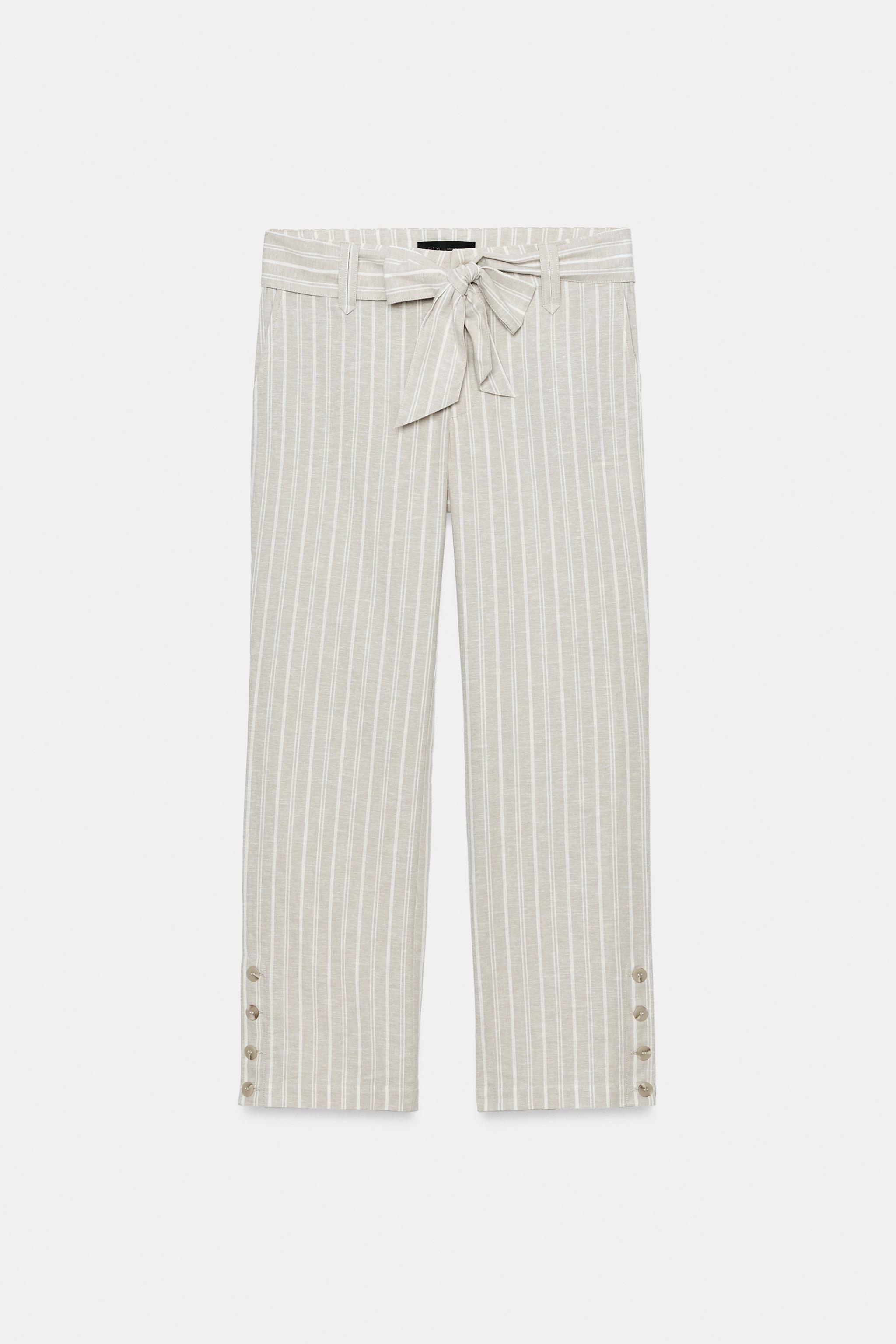 STRIPED BELTED LINEN PANTS