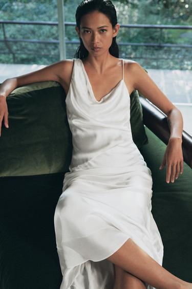 SATIN DRESS WITH BACK NECKLINE - Light ecru by Zara