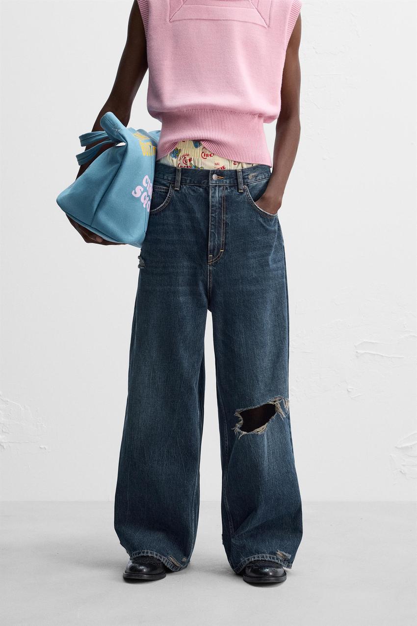 ダメージ加工 バギーフィットジーンズ X HARRY LAMBERT - ブルー  