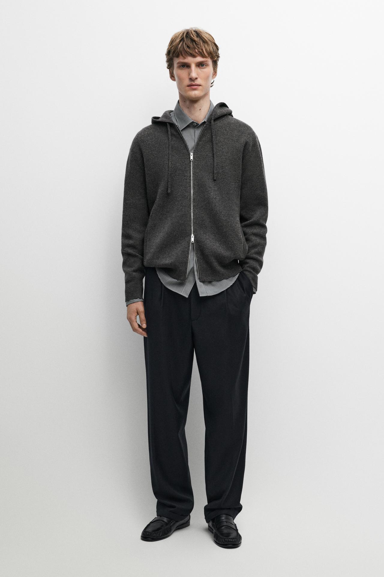 Cashmere knit cardigan with hood — Mid-gray