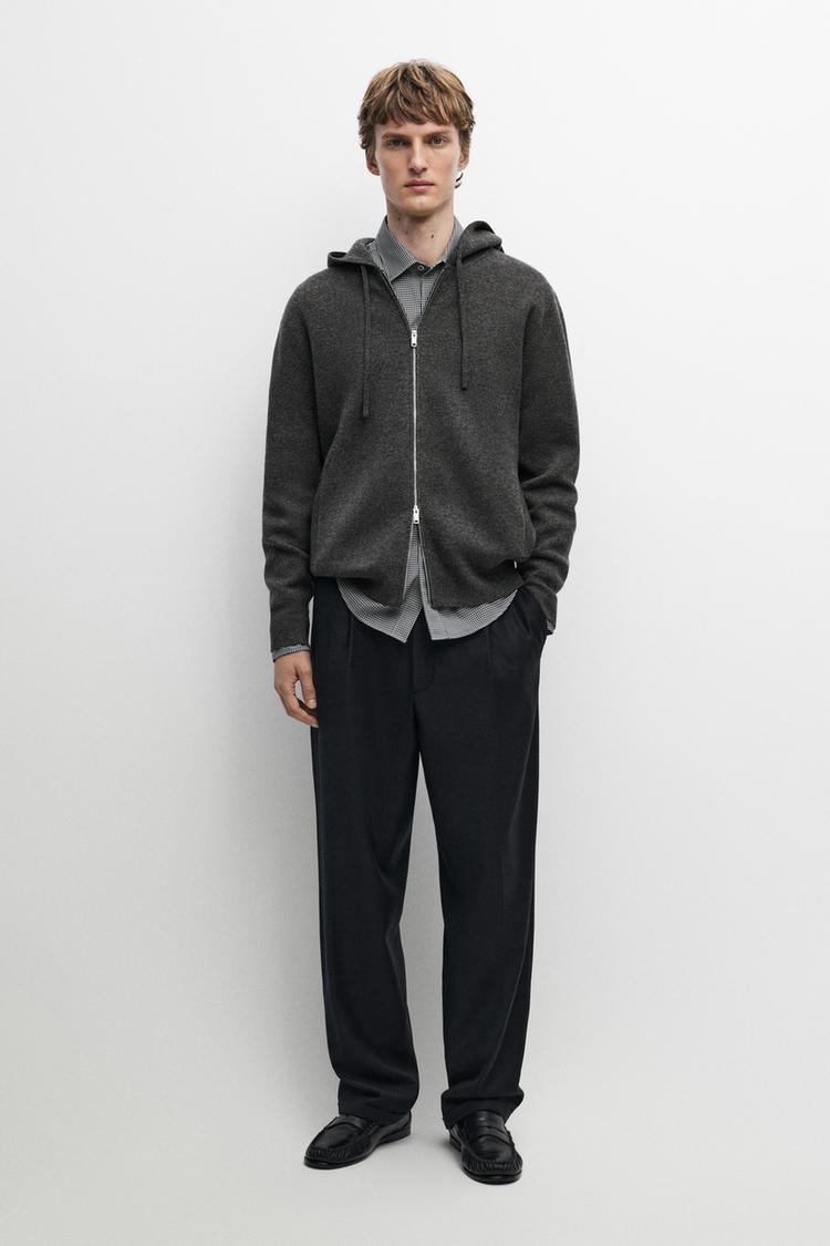 Cashmere knit cardigan with hood — Mid-gray