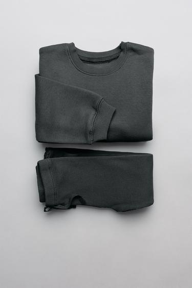 SWEATSHIRT AND WAFFLE LEGGINGS SET WITH BOWS - Anthracite grey by Zara