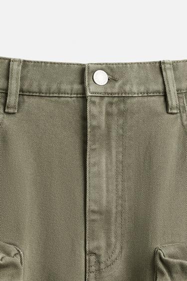 PANTALON CARGO EN DENIM À POCHES - Vert de Zara - Image 8