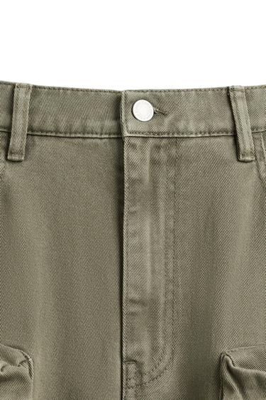 Zara DENIM CARGO PANTS WITH POCKETS - Green