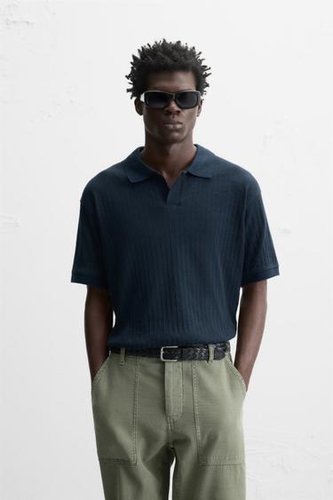 RIBBED TEXTURE POLO SHIRT - Blue by Zara