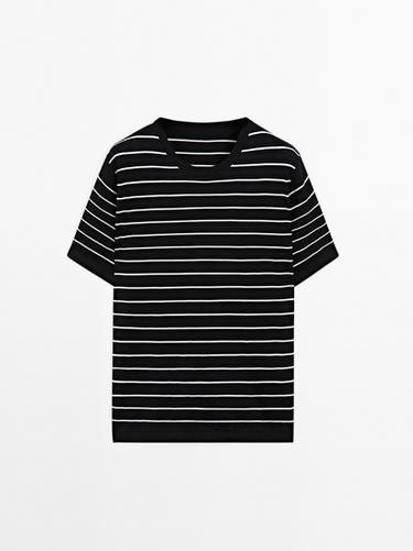 Camiseta punto rayas 100% algodón - Marino de Zara