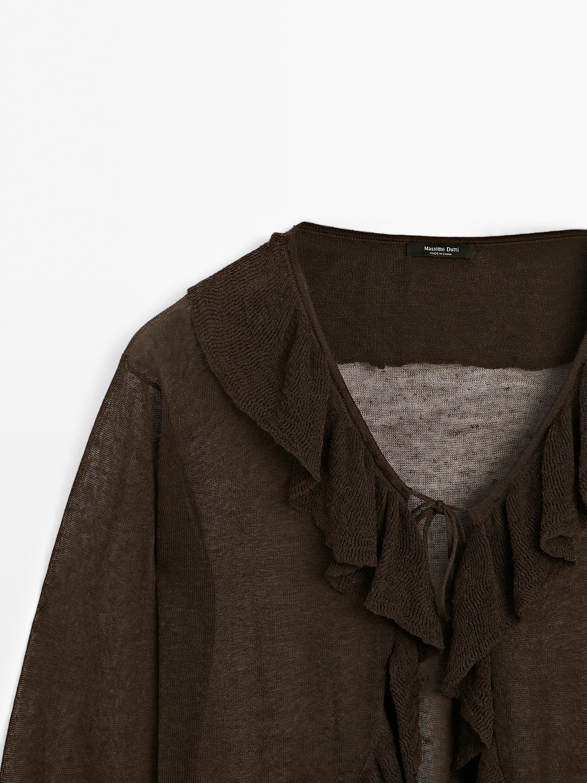 Linen blend ruffled cardigan