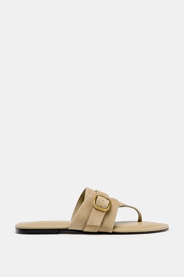SPLIT SUEDE BUCKLE SANDALS - Sand Brown by Zara