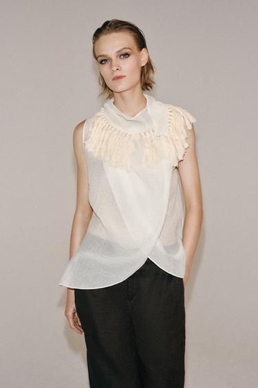 ZW COLLECTION FRINGED TOP - Oyster-white by Zara - Image 7