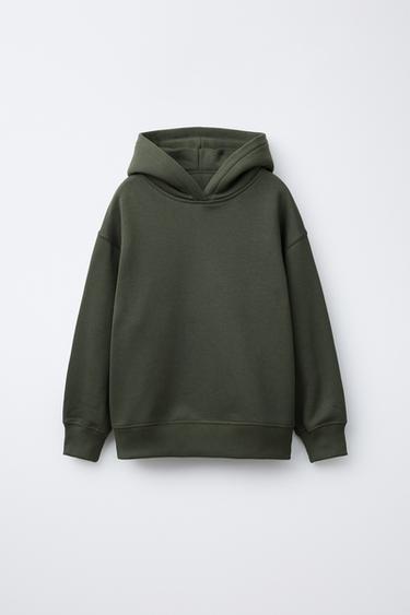 Zara PLAIN HOODED SWEATSHIRT - Dark khaki