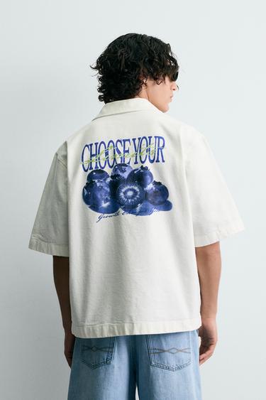 CAMISA LAVADA ESTAMPADO COMBINADO - Blanco de Zara