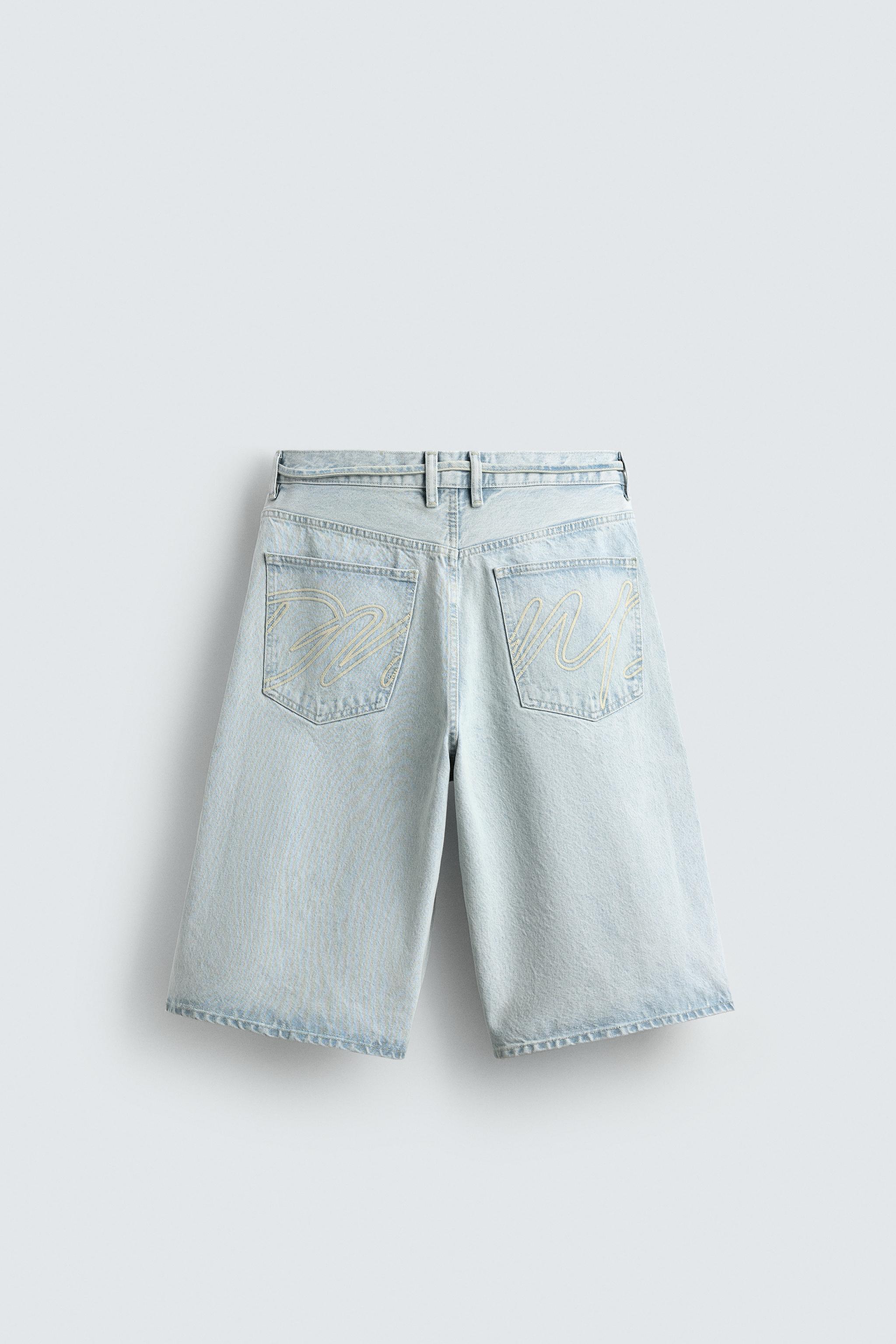 EMBROIDERED BAGGY FIT DENIM JORTS
