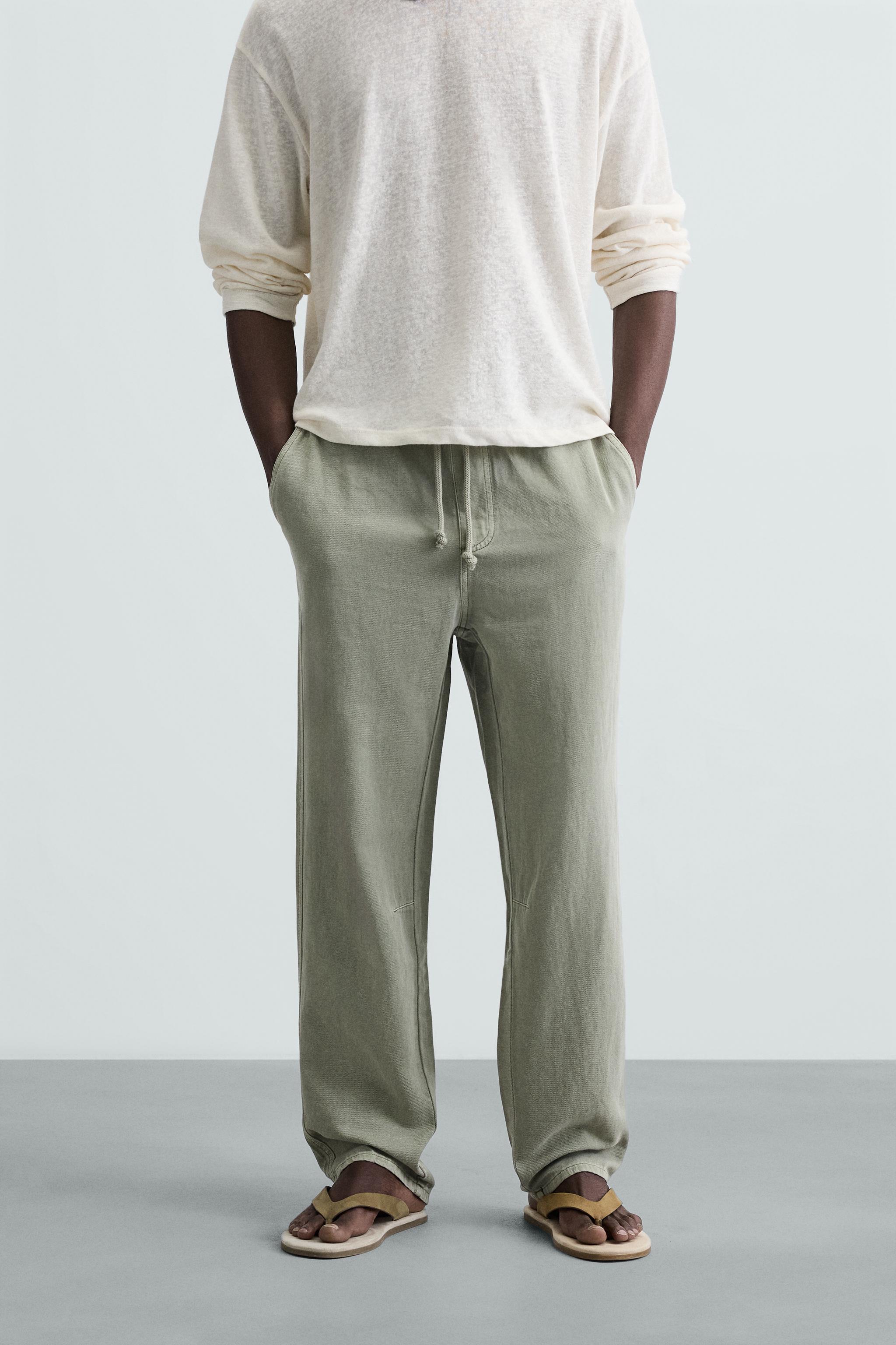 PANTALÓN ALGODÓN LINO Khaki claro ZARA Chile - Main Image
