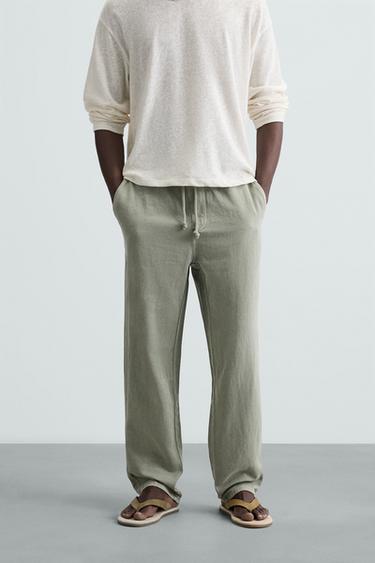 PANTALÓN ALGODÓN - LINO - Khaki claro de Zara