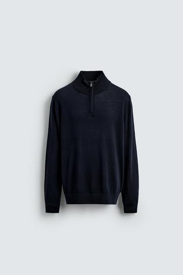 PULOVËR 100% LESH ME JAKË ME ZINXHIR - Blu marinari nga Zara