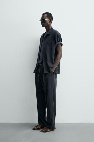 بنطلون مريح منسدل - رمادي مزرق الخاص بـ Zara