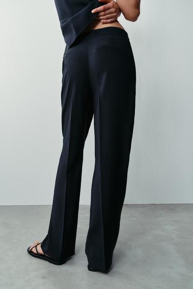 PANTALON DROIT TAILLE HAUTE - Bleu marine de Zara - Image 3