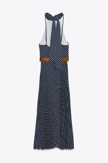 ROBE MIDI HALTER À POIS CEINTURE - Bleu marine de Zara - Image 5