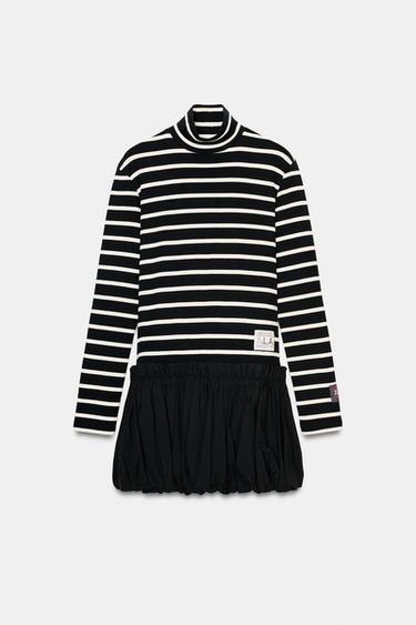 Zara 條紋拼接洋裝 - 黑色