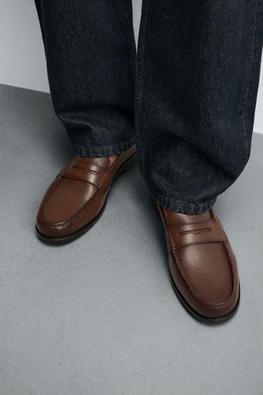 LEATHER PENNY LOAFERS - Brown by Zara - Image 2