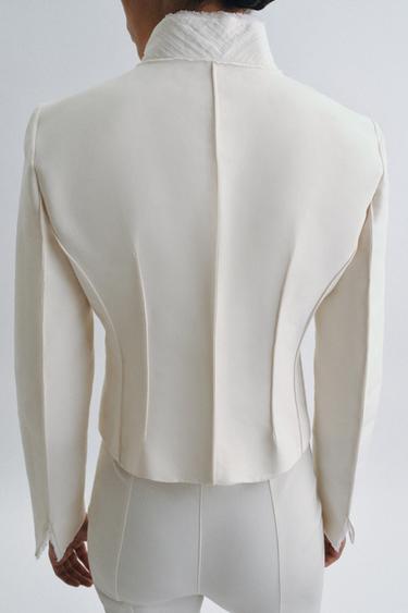ZW COLLECTION FITTED BLAZER WITH CONTRAST FABRIC - Ecru by Zara - Image 2