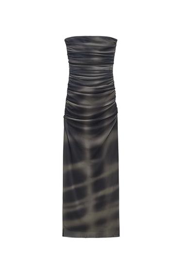 STRAPLESS PRINTED TULLE DRESS
