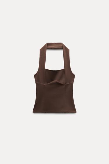 STRETCH HALTER TOP WITH GATHERING - Brown by Zara