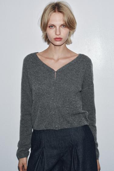 WOOL AND CASHMERE V-NECK CARDIGAN - Grey by Zara - Image 1