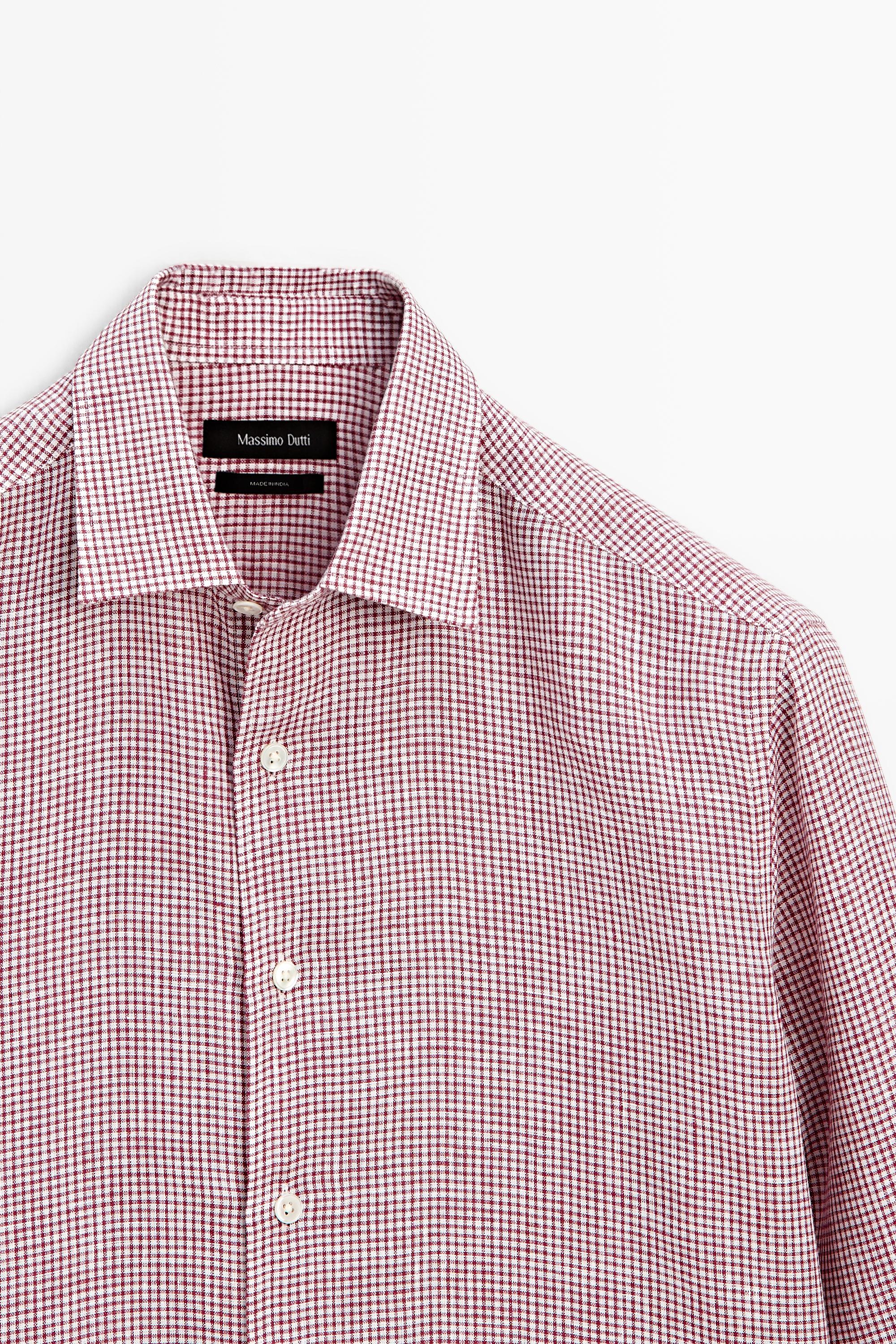 Chemise micro-carreaux regular fit 100 % lin