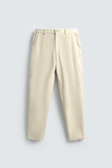 Zara TAPERED FIT CORDUROY PANTS - Ecru