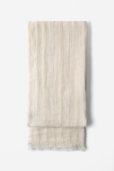PAÑUELO LINO ALGODÓN RAYAS - Crudo de Zara