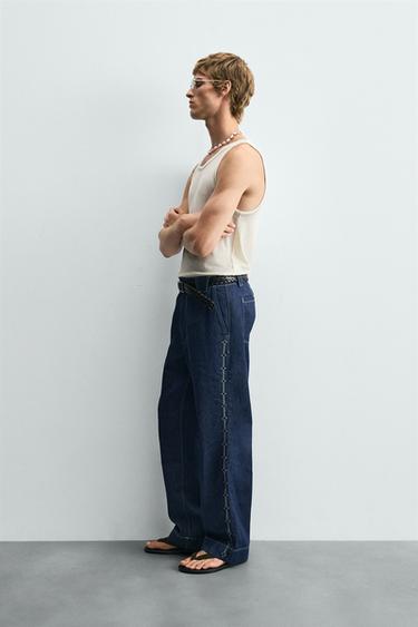 EMBROIDERED STRIPE JEANS - Indigo by Zara - Image 3