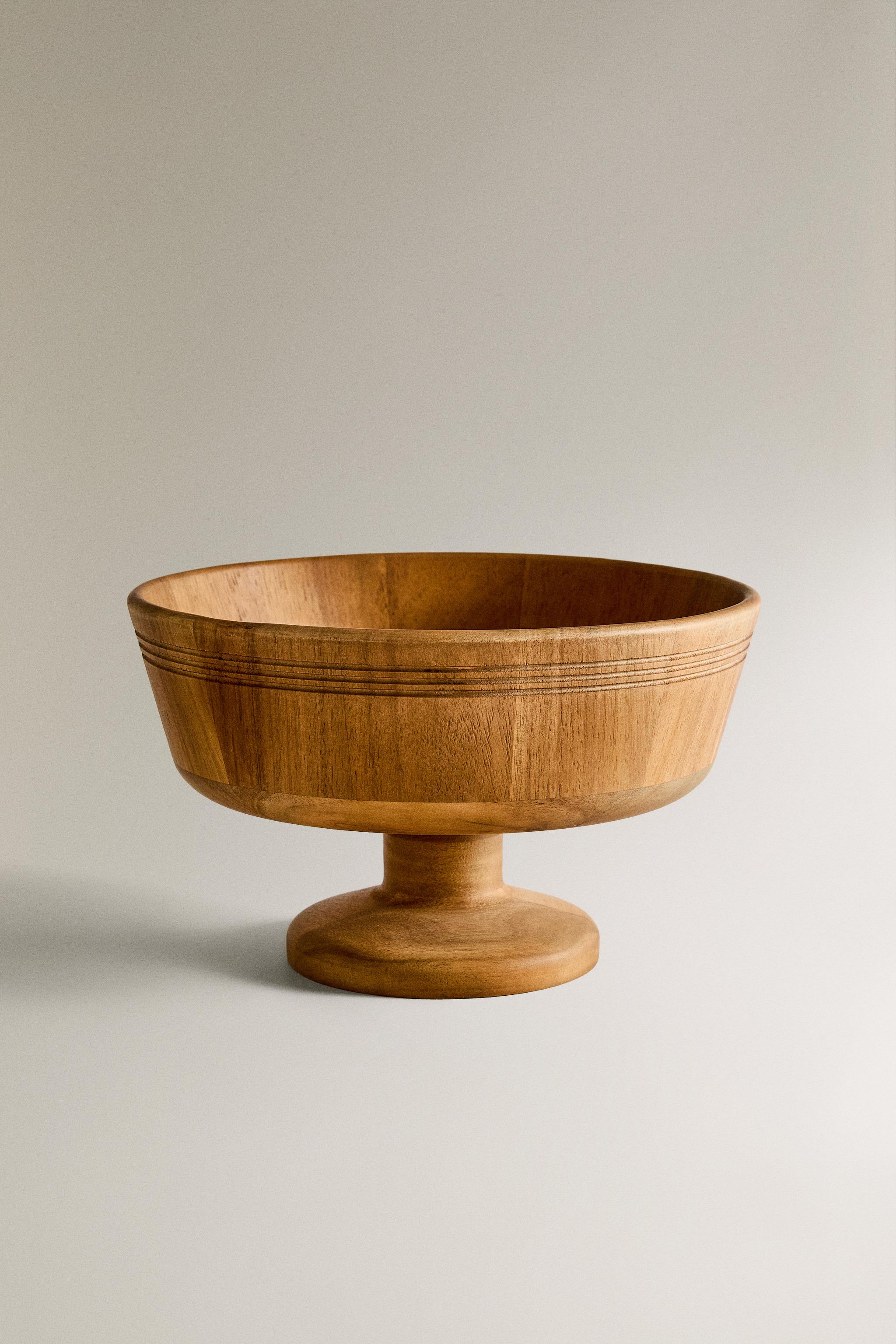 WOODEN FRUIT BOWL WITH STEM