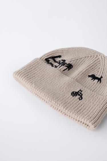 EMBROIDERED KNIT HAT - Beige by Zara - Image 1