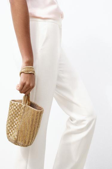 Zara SEQUIN MINI BUCKET BAG - Golden - Image 0