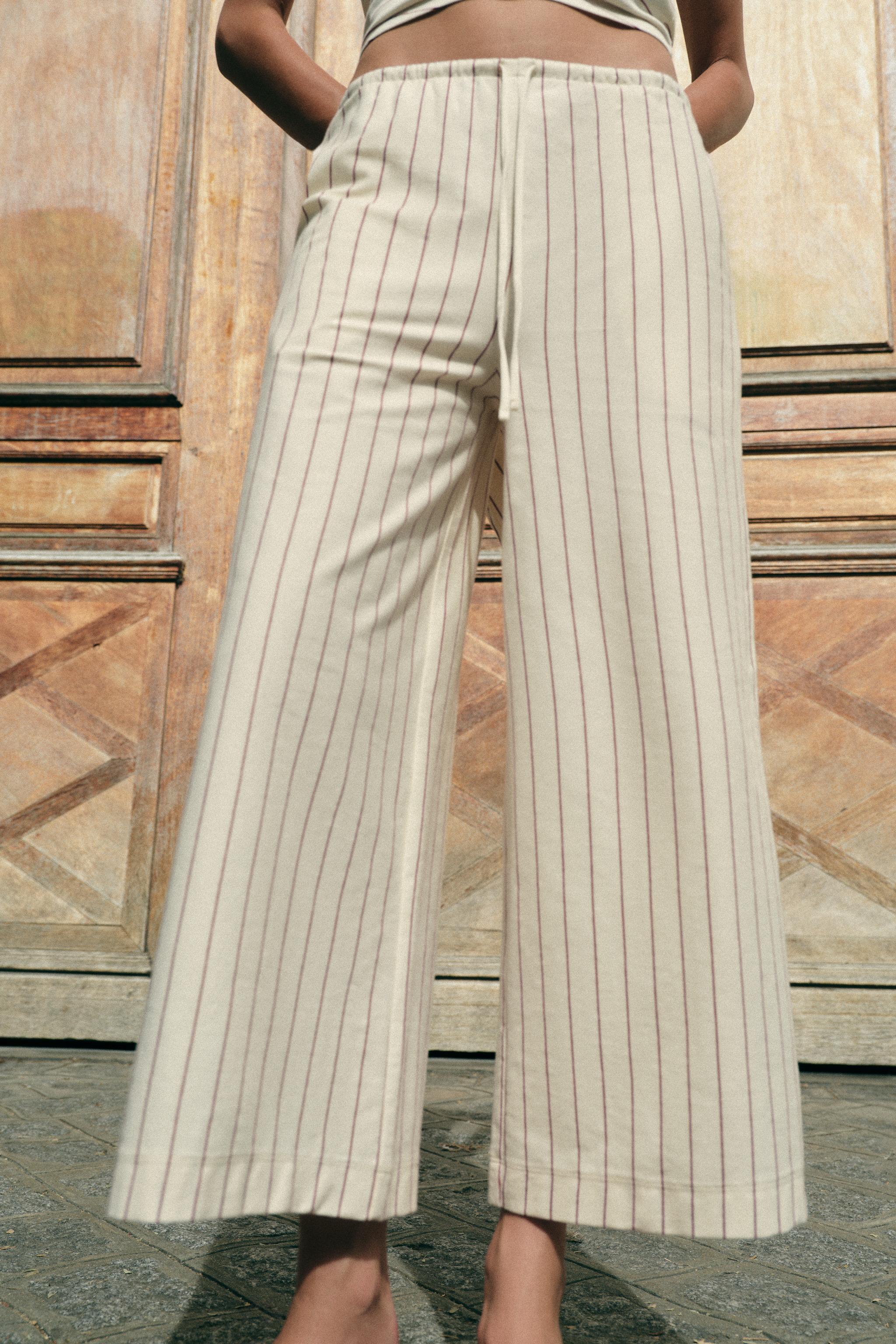 STRIPED WIDE LEG PANTS — Red Stripe