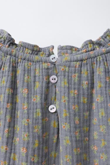 COTTON GAUZE FLORAL DRESS - Grey green by Zara - Image 3