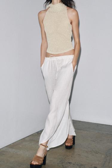 METALLIC THREAD HALTER TOP - Golden by Zara - Image 2