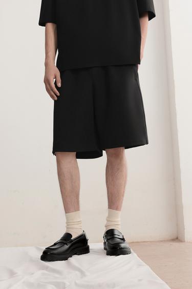INTERLOCK BERMUDA SHORTS WITH LABEL - Black by Zara
