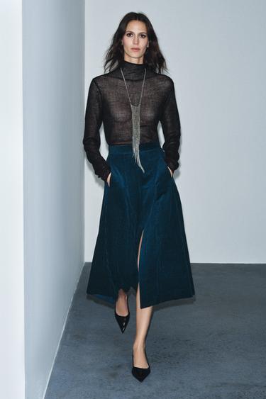 JUPE MI-LONGUE EN VELOURS CÔTELÉ ZW COLLECTION - Bleu de Zara - Image 5