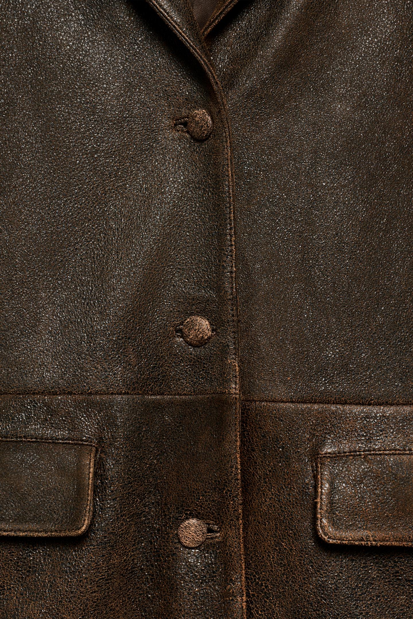 Куртка Zara 100% Leather, цвет: Коричневый — фото 10