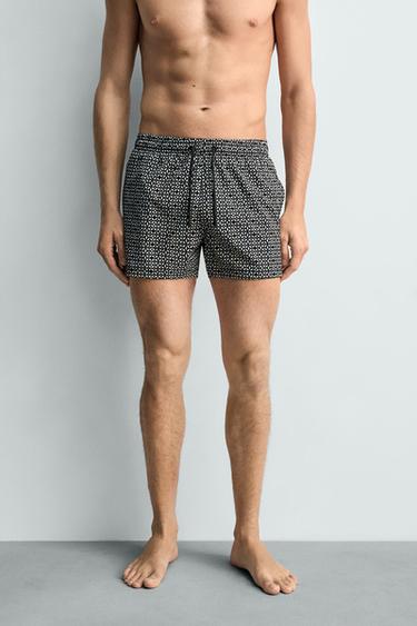 GEOMETRIC PRINT SHORT SWIMMING TRUNKS - Black by Zara - Image 1