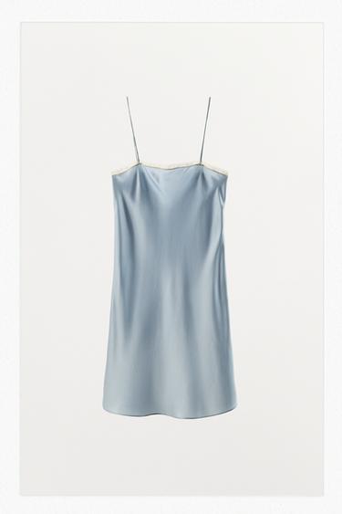 VESTIDO LENCERO SEDA 100% PUNTILLA - celeste vigore de Zara
