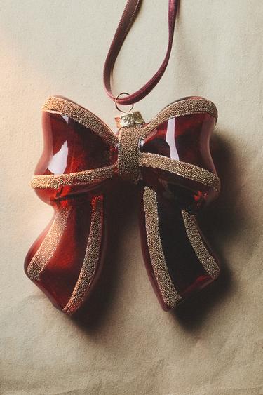 SPARKLY BOW CHRISTMAS TREE DECORATION - Red by Zara - Image 4